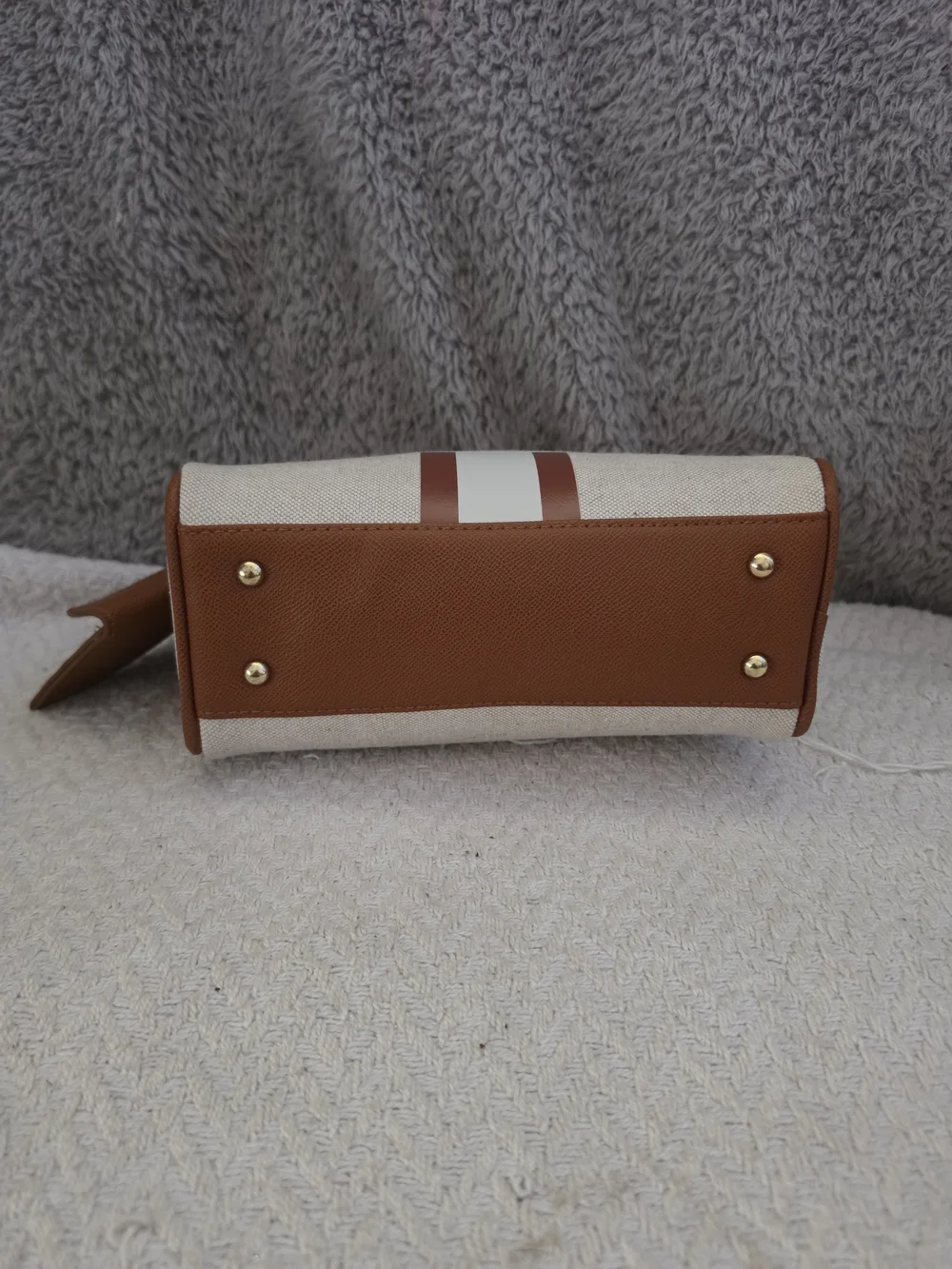 bebe Caramel Paisley Small Canvas Bowler Satchel Bag.